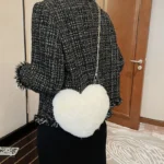 Fashion Women's Heart Shaped Handbags Cute Faux Fur Crossbody Bags  Lady Soft Plush Chain Shoulder Bag Shopper Totes - Image 6