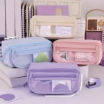 Large Capacity Pencil Case Organizer - Multi-Compartment Desktop Storage for School & Office Supplies ( Pink/Purple/Black) - Image 2
