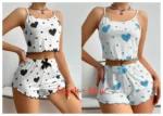 Women's Pajamas Set Sleepwear 2 PCS Short Tank Tops And Shorts S M L White Ventilate Soft Casual Love Printing - Image 18