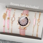 6PCS/Set Fashion Heart Dial Women's Watch Casual Leather Band Analog Quartz Watch Leaf Bracelets Set(Without Box) - Image 8