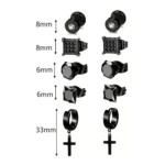 5 Pairs Stainless Steel Earrings Cross Dangle Hinged Earrings, Cubic Zirconia Stud Earrings For Men, Ear Piercing Jewelry - Image 6