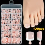 120Pcs 9-Colors French Fake Toenails Summer Short Sqaure Press On Toe Nails Tips Glossy Nude/Pink/Brown Full Cover False Toenail - Image 22
