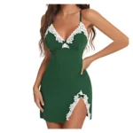 Sexy Sleepwear Women Lace Silk Satin V-Neck Nightgown Split Hem Soft Lingerie Night Dress Sleeveless Sleepwear Female Clothes - Image 10