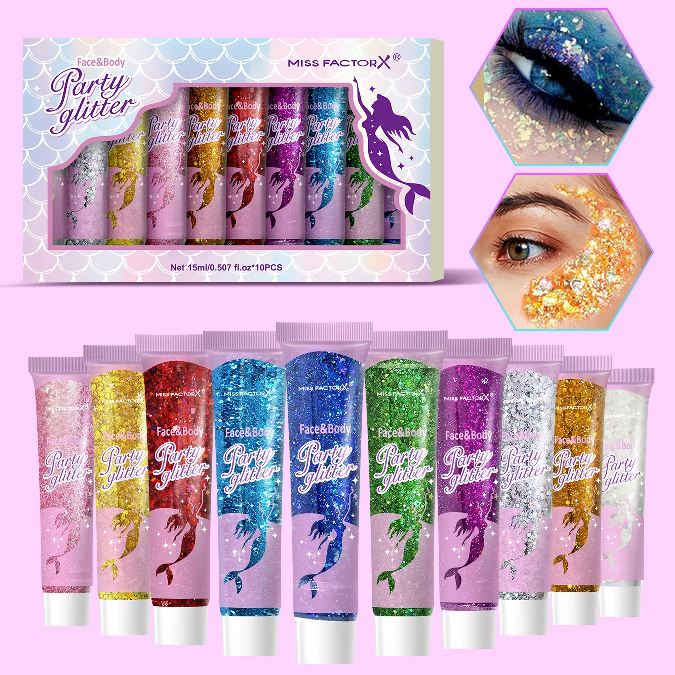 S8ffef16ec0ee4a738c818189f45d7e23A.webp 10 Piece Body Glitter Gel, Carnival Face Glitter Cosmetics Suitable for Women, Shiny Thick Hair Glitter, Carnival Accessories Fo - Image 1