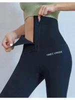 Women's High Waist Tummy Control Leggings Button Closure Butt Lifting Stretch Yoga Workout Pants - Image 4
