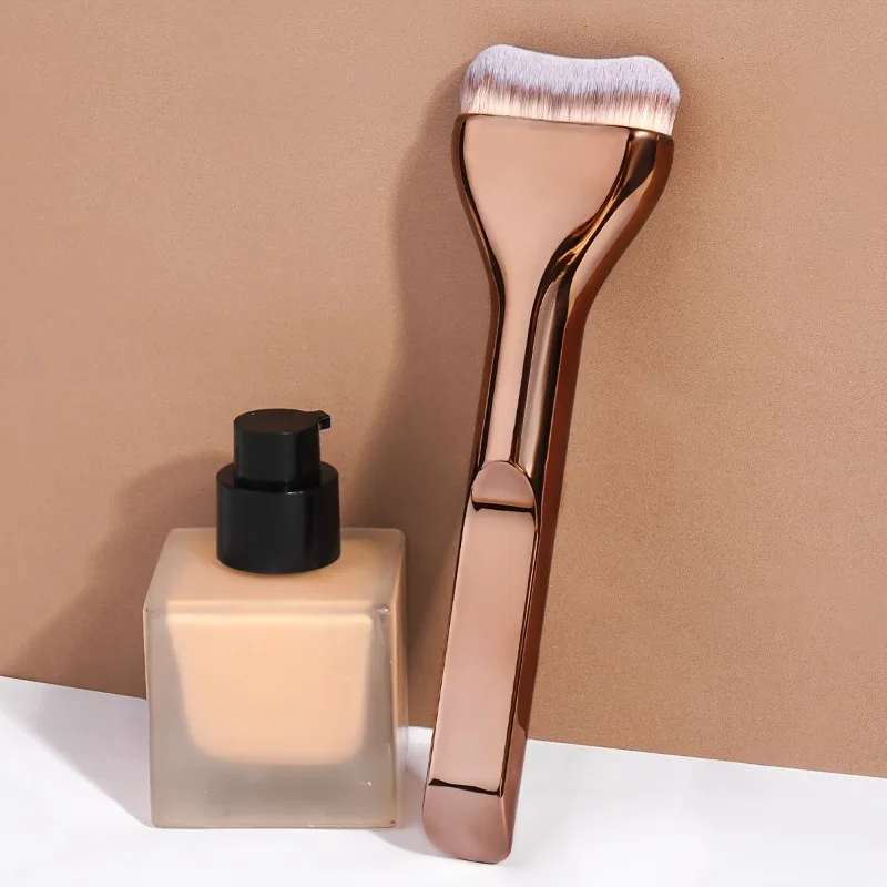 Sa397e4fda94c4a37baa2de5132db60bek.webp Professional Foundation Brush - Soft Nylon Bristles, Elegant Brown Handle, for BB Cream, Liquid Foundation, Powder - Travel - Image 1