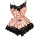 Lace Satin Pajama Set for Women Sleepwear V-Neck Stretch Sexy Lingerie Strap Vest Top Shorts Nightwear Pijamas - Image 3