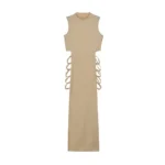 Criss Cross Cut Out Dress, Sexy Bodycon Mock Neck Sleeveless Dress, Women's Clothing - Image 5