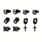 5 Pairs Stainless Steel Earrings Cross Dangle Hinged Earrings, Cubic Zirconia Stud Earrings For Men, Ear Piercing Jewelry - Image 7