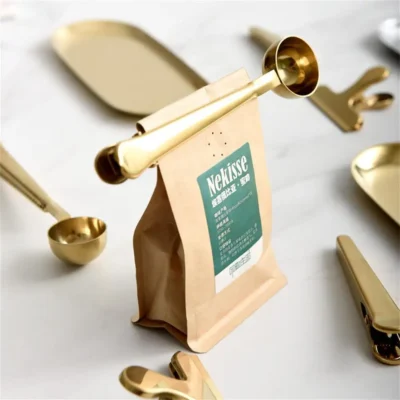 stainless steel coffee scoop 2 in 1 with bag clip