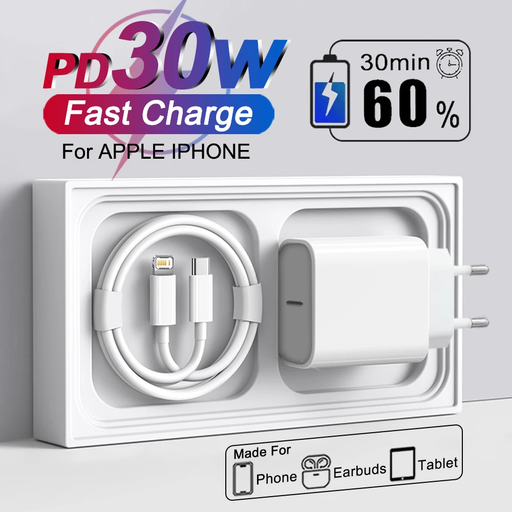 Sb2d879ba06c54676bbed5e2555b9678dB.webp For Apple 30W Charger USB Type C Fast Charger For iPhone 13 15 17 14 12 11 16 Pro Max Plus PD Charger Charging Cable Accessories - Image 1