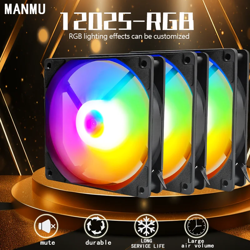 Sb35bcc2016904072833ece7f313d15baH.webp Manmu Fetival Pormotion 120mm Computer Fan Rainbow RGB/ High Cooling Performance Gaming PC Fan - Image 1