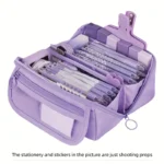 Large Capacity Pencil Case Organizer - Multi-Compartment Desktop Storage for School & Office Supplies ( Pink/Purple/Black) - Image 8