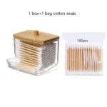 Cotton Swab Storage Box Double Head Cotton Buds Container Transparent Square Bamboo Cover Cotton Swab Toothpick Organize Box - Image 7