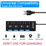High Speed 4/7 Ports USB HUB 2.0 Adapter Expander Multi USB Splitter Multiple Extender with LED Lamp Switch for PC Laptop - Image 4