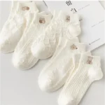 5pairs Women Socks Spring Summer Cute Bear Rabbit Rainbow Print Ankle Socks Casual Short Socks - Image 2