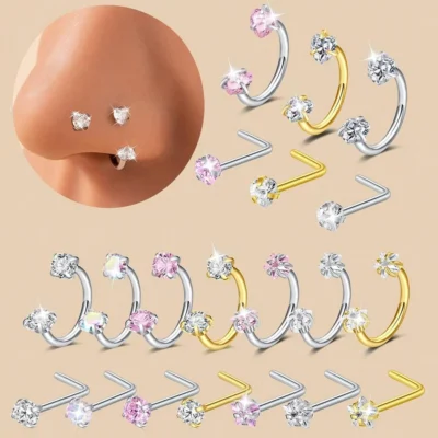 stainless steel nose ring set 2 6pcs horseshoe studs