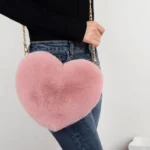 Fashion Women's Heart Shaped Handbags Cute Faux Fur Crossbody Bags  Lady Soft Plush Chain Shoulder Bag Shopper Totes - Image 2