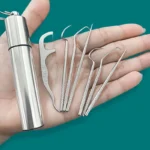 Stainless Steel Toothpicks Pocket Set, Portable Floss Pick Reusable Metal Toothpicks Tooth Cleaning Kit With Keychain Holder - Image 2