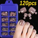 120Pcs 9-Colors French Fake Toenails Summer Short Sqaure Press On Toe Nails Tips Glossy Nude/Pink/Brown Full Cover False Toenail - Image 21