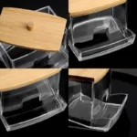 Cotton Swab Storage Box Double Head Cotton Buds Container Transparent Square Bamboo Cover Cotton Swab Toothpick Organize Box - Image 5