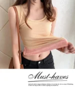 Women's Winter Thermal Underwear Top Seamless Plus Velvet Shirt Sleeveless Vest Warm Female Undershirt Solid Color Sexy Lingerie - Image 3