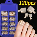 120Pcs 9-Colors French Fake Toenails Summer Short Sqaure Press On Toe Nails Tips Glossy Nude/Pink/Brown Full Cover False Toenail - Image 34