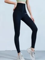 Women's High Waist Tummy Control Leggings Button Closure Butt Lifting Stretch Yoga Workout Pants - Image 5
