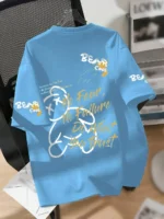 Summer Men's Round Neck Breathable T-Shirt with Cartoon Bear Print Pattern Suitable for Daily and Weekend Gifting to Friends - Image 5