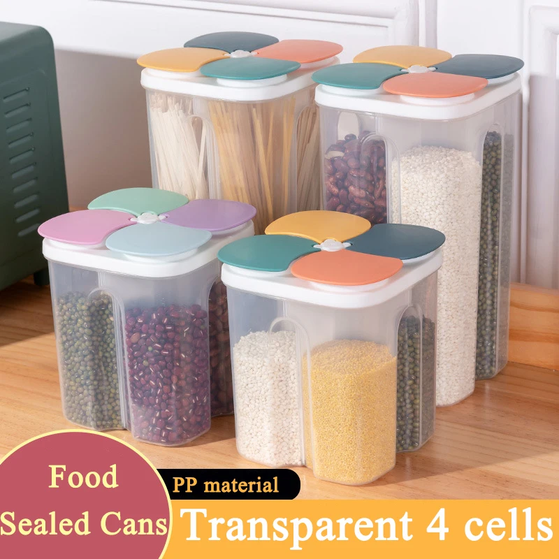 Se7580bb7dc144aeaa3e0b0a0d82d514dH.webp Kitchen Cereals Storage Box Plastic 4 grids Cereals Sealed Jar Food Container Moisture-proof Grain Tank Spaghetti Keep Fresh Box - Image 1