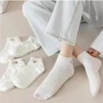 5pairs Women Socks Spring Summer Cute Bear Rabbit Rainbow Print Ankle Socks Casual Short Socks - Image 4