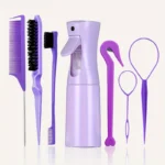 7pcs Hairdressing Tool Set Bristle Rat Tail Edge Comb Eyebrow Brush with Braiders Ponytail Creator Water Sprayer Styling Set - Image 8