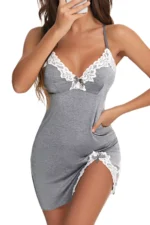 Sexy Sleepwear Women Lace Silk Satin V-Neck Nightgown Split Hem Soft Lingerie Night Dress Sleeveless Sleepwear Female Clothes - Image 7