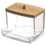 Cotton Swab Storage Box Double Head Cotton Buds Container Transparent Square Bamboo Cover Cotton Swab Toothpick Organize Box - Image 8