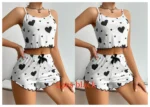 Women's Pajamas Set Sleepwear 2 PCS Short Tank Tops And Shorts S M L White Ventilate Soft Casual Love Printing - Image 9