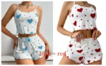 Women's Pajamas Set Sleepwear 2 PCS Short Tank Tops And Shorts S M L White Ventilate Soft Casual Love Printing - Image 14