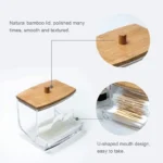 Cotton Swab Storage Box Double Head Cotton Buds Container Transparent Square Bamboo Cover Cotton Swab Toothpick Organize Box - Image 3