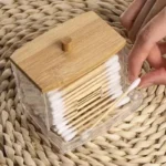 Cotton Swab Storage Box Double Head Cotton Buds Container Transparent Square Bamboo Cover Cotton Swab Toothpick Organize Box - Image 2